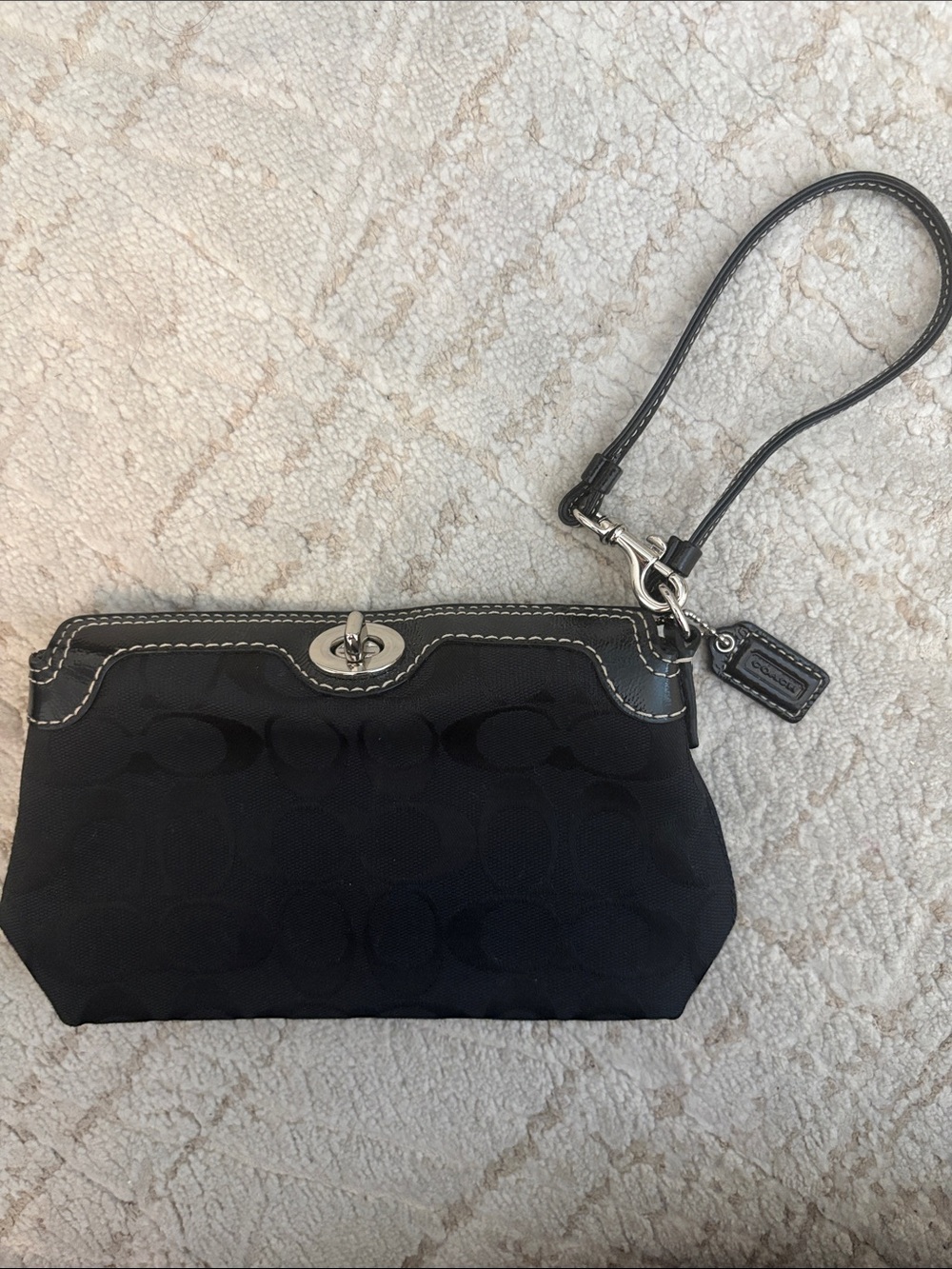 Coach Black Signature Canvas Wristlet with Silver Turnlock